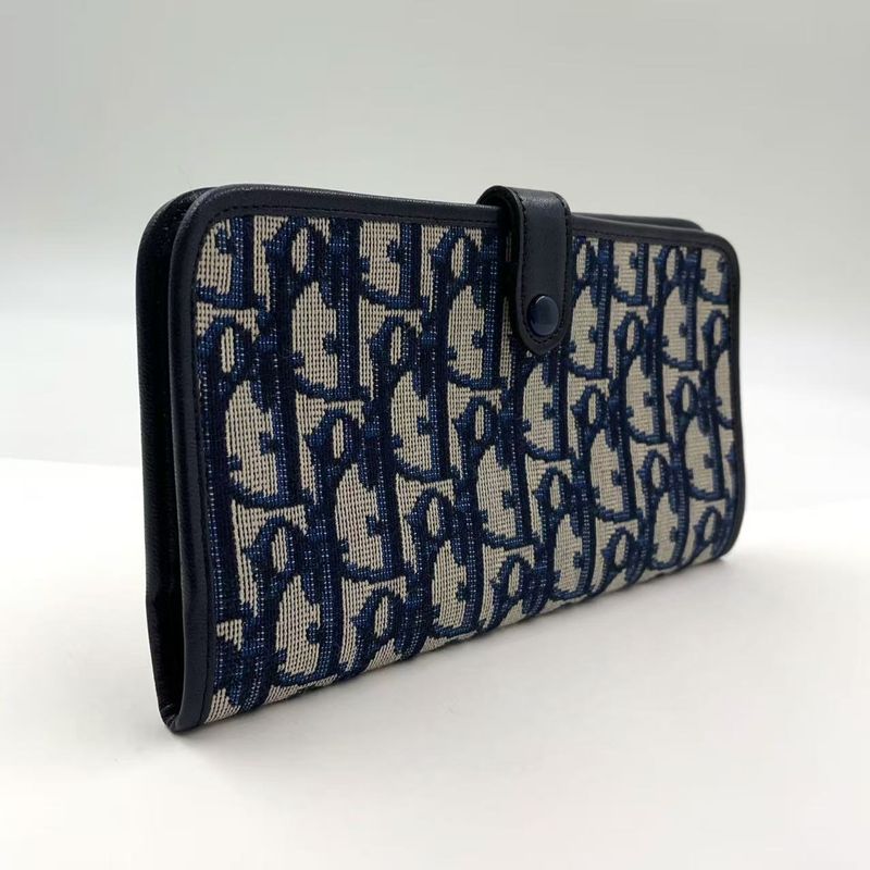 Christian Dior Trotter Fold Canvas Navy Wallet Gold