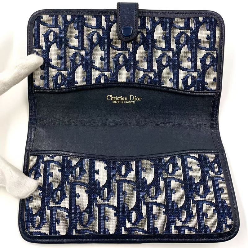 Christian Dior Trotter Fold Canvas Navy Wallet Gold
