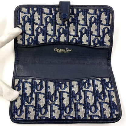 Christian Dior Trotter Fold Canvas Navy Wallet Gold