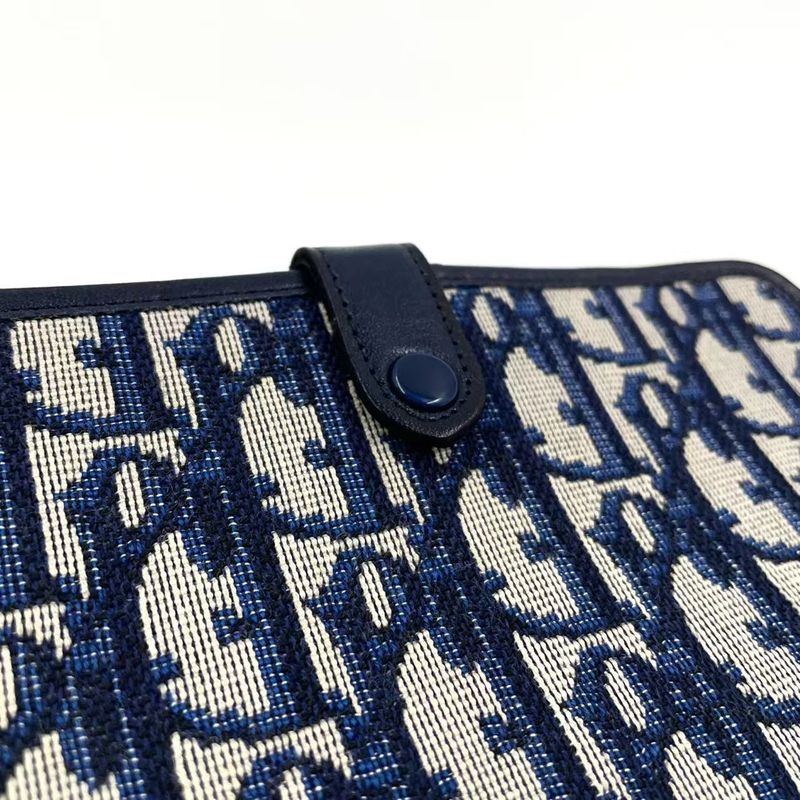 Christian Dior Trotter Fold Canvas Navy Wallet Gold