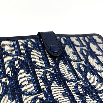 Christian Dior Trotter Fold Canvas Navy Wallet Gold