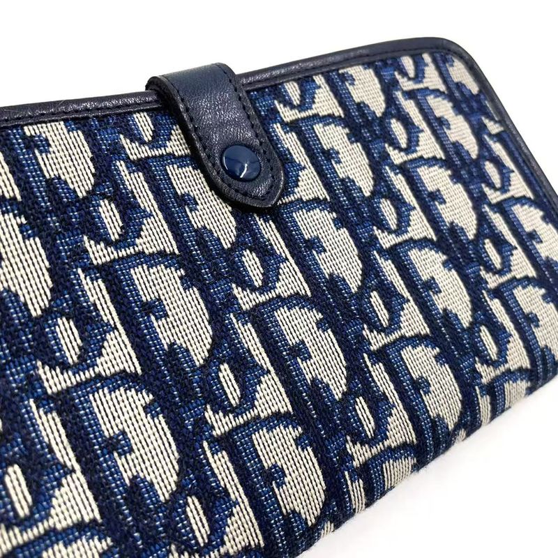 Christian Dior Trotter Fold Canvas Navy Wallet Gold