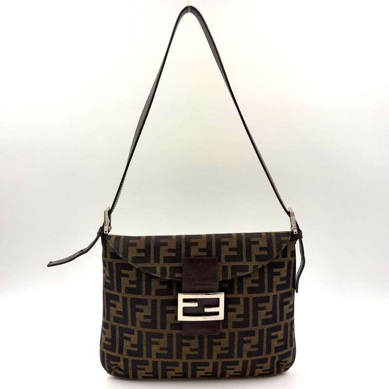 Fendi Zucca Pattern Mamma Bucket Canvas Brown One Shoulder Bag Silver