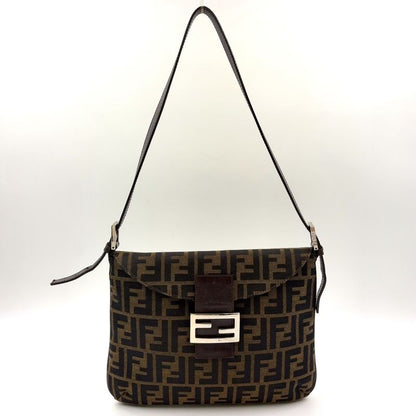 Fendi Zucca Pattern Mamma Bucket Canvas Brown One Shoulder Bag Silver