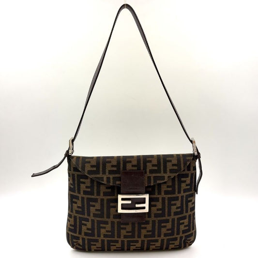 Fendi Zucca Pattern Mamma Bucket Canvas Brown One Shoulder Bag Silver