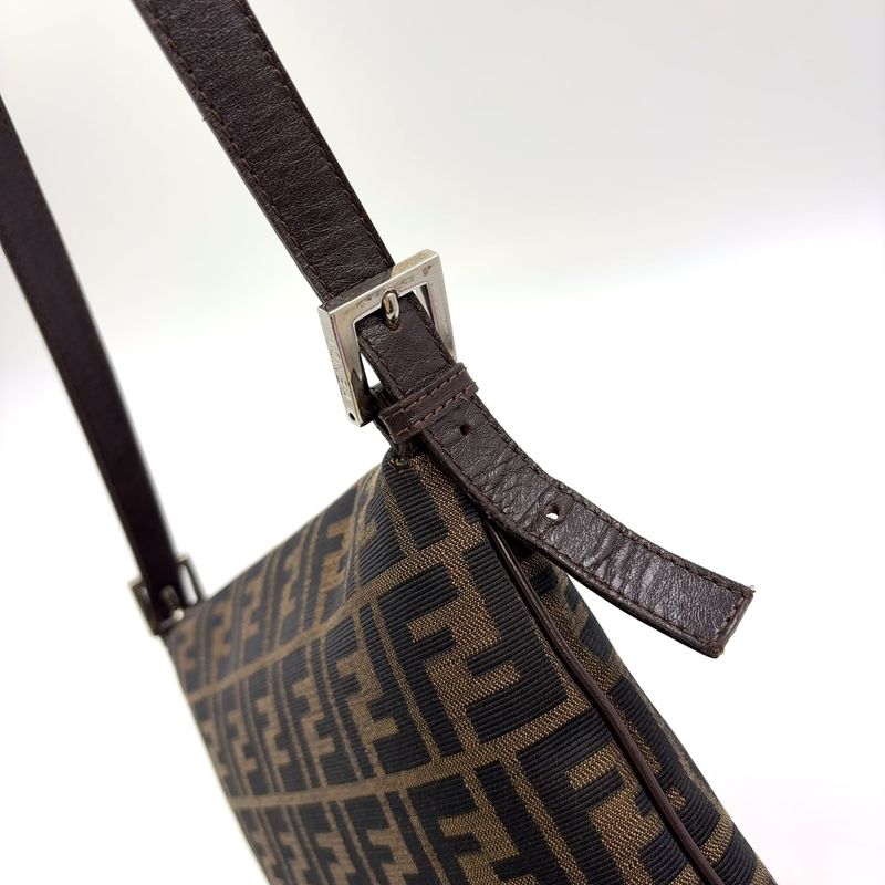 Fendi Zucca Pattern Mamma Bucket Canvas Brown One Shoulder Bag Silver