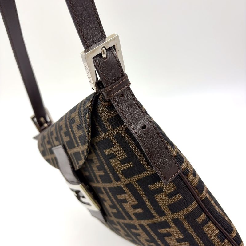 Fendi Zucca Pattern Mamma Bucket Canvas Brown One Shoulder Bag Silver