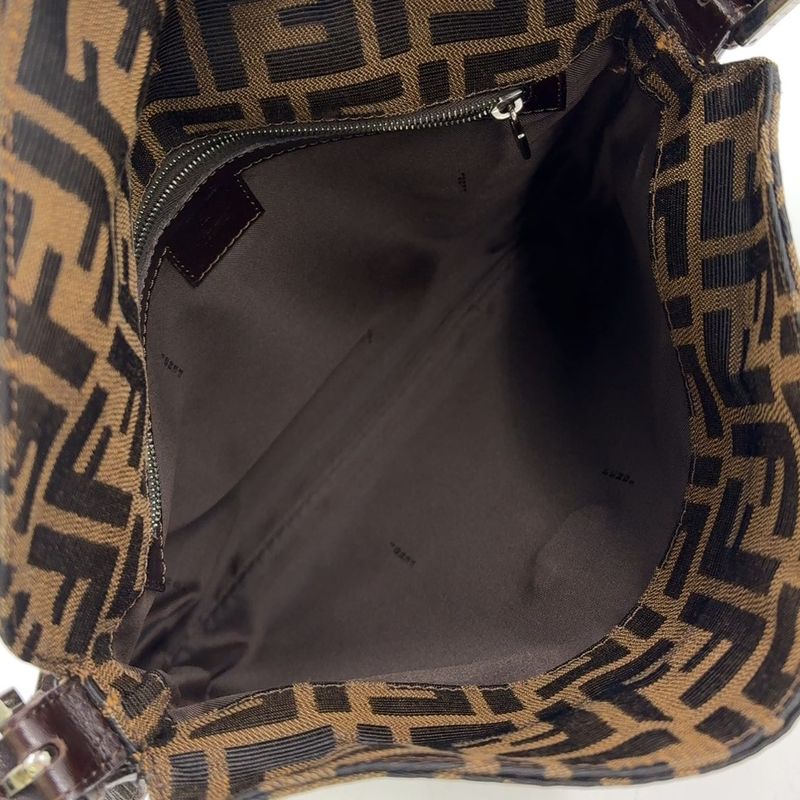 Fendi Zucca Pattern Mamma Bucket Canvas Brown One Shoulder Bag Silver