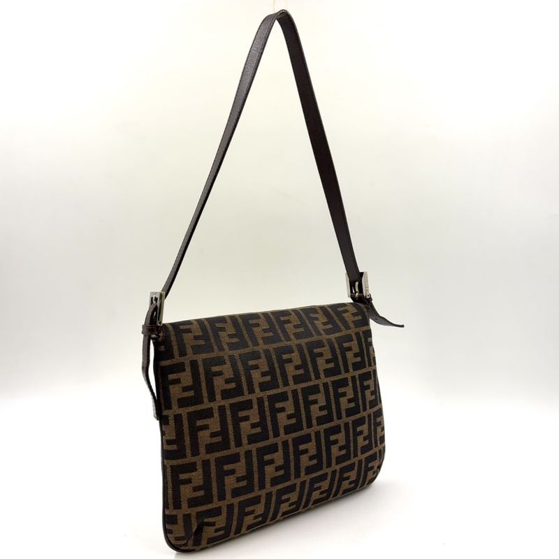 Fendi Zucca Pattern Mamma Bucket Canvas Brown One Shoulder Bag Silver