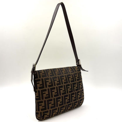 Fendi Zucca Pattern Mamma Bucket Canvas Brown One Shoulder Bag Silver