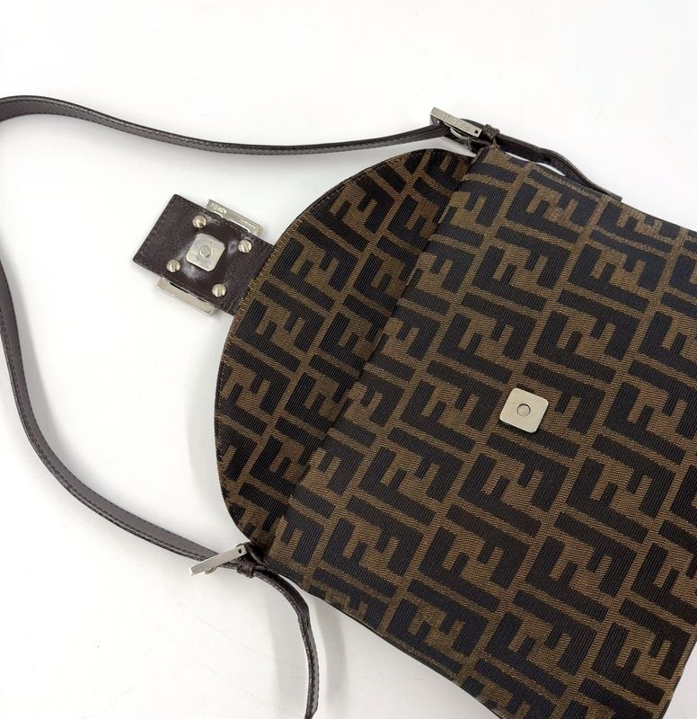 Fendi Zucca Pattern Mamma Bucket Canvas Brown One Shoulder Bag Silver