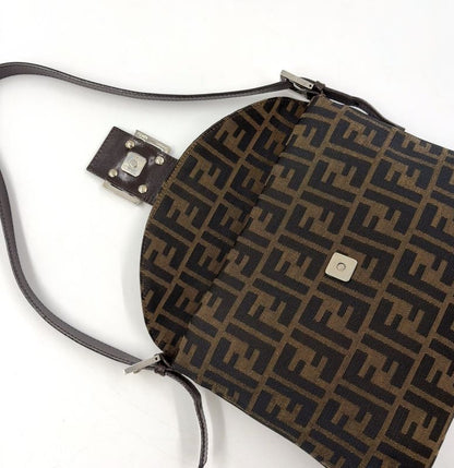 Fendi Zucca Pattern Mamma Bucket Canvas Brown One Shoulder Bag Silver