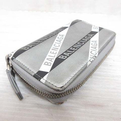Balenciaga Coin Case Coin Purse Round Zipper Logo Metallic Silver 551937 AA