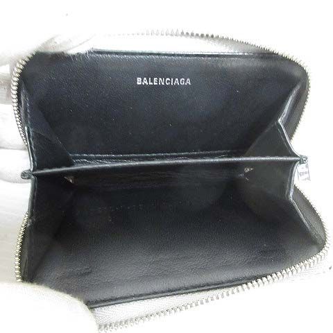 Balenciaga Coin Case Coin Purse Round Zipper Logo Metallic Silver 551937 AA