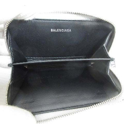 Balenciaga Coin Case Coin Purse Round Zipper Logo Metallic Silver 551937 AA