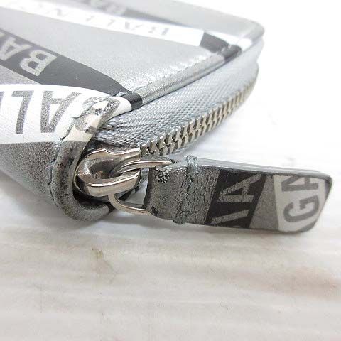 Balenciaga Coin Case Coin Purse Round Zipper Logo Metallic Silver 551937 AA