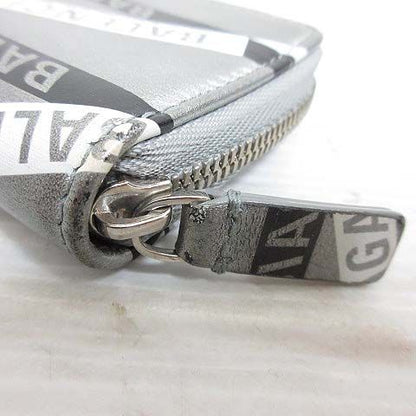 Balenciaga Coin Case Coin Purse Round Zipper Logo Metallic Silver 551937 AA