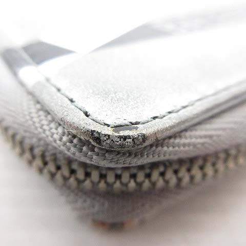 Balenciaga Coin Case Coin Purse Round Zipper Logo Metallic Silver 551937 AA