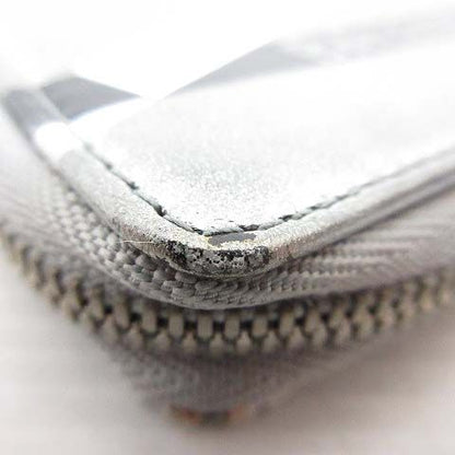 Balenciaga Coin Case Coin Purse Round Zipper Logo Metallic Silver 551937 AA