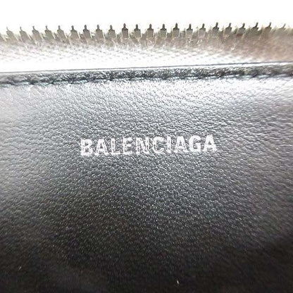 Balenciaga Coin Case Coin Purse Round Zipper Logo Metallic Silver 551937 AA