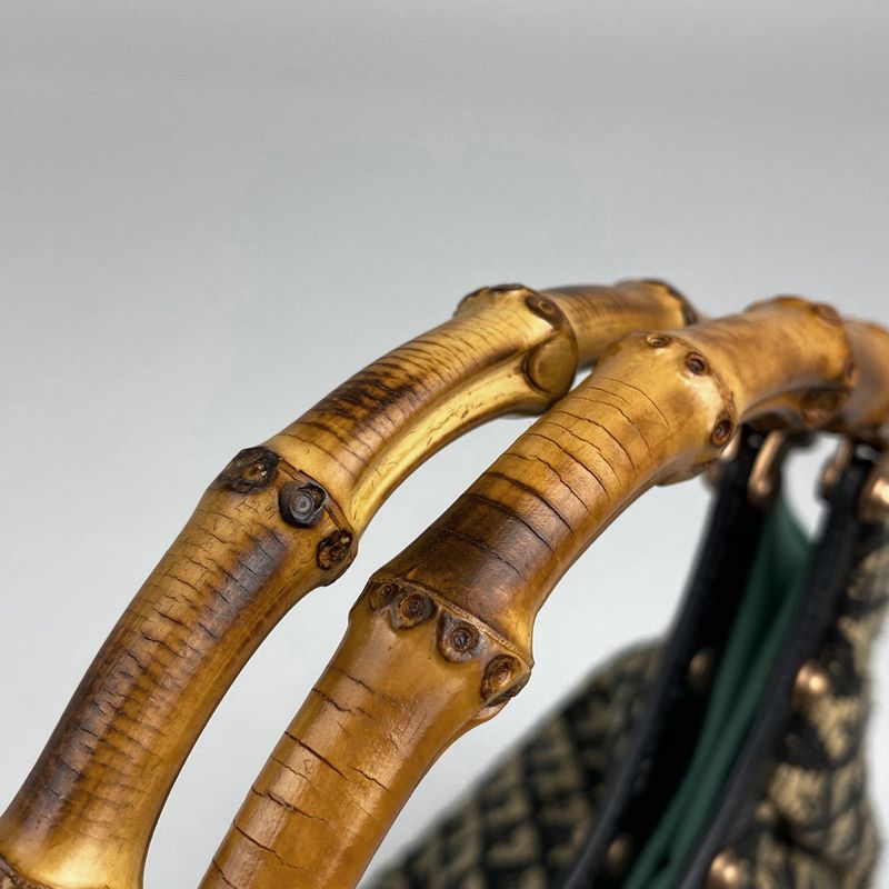 Gucci Bamboo Handbag Floral Stitching Handbag Fabric Black Multicolor 125585