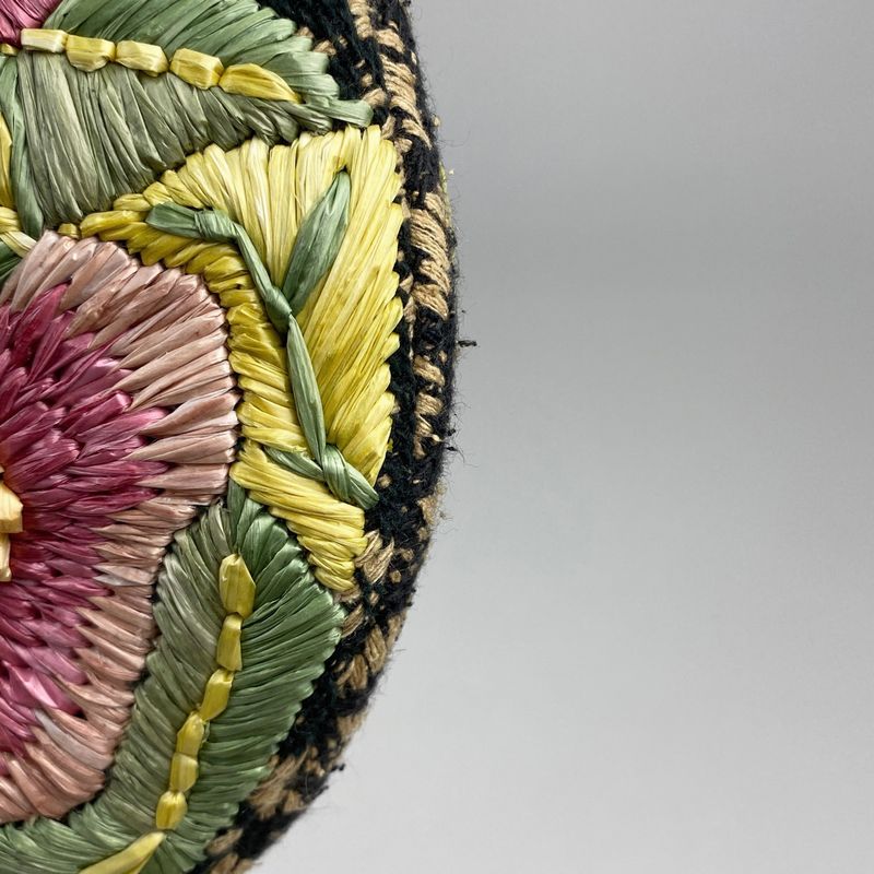 Gucci Bamboo Handbag Floral Stitching Handbag Fabric Black Multicolor 125585