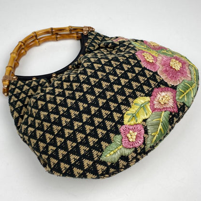 Gucci Bamboo Handbag Floral Stitching Handbag Fabric Black Multicolor 125585