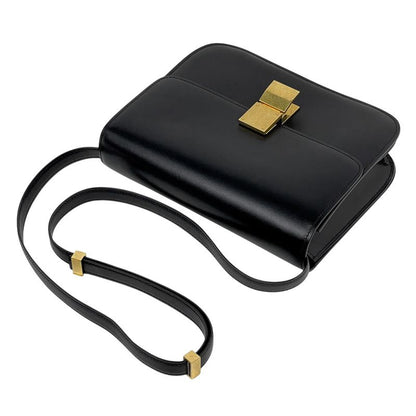 Celine Logo Shoulder Bag Classic Box Shoulder Bag Leather Black Women
