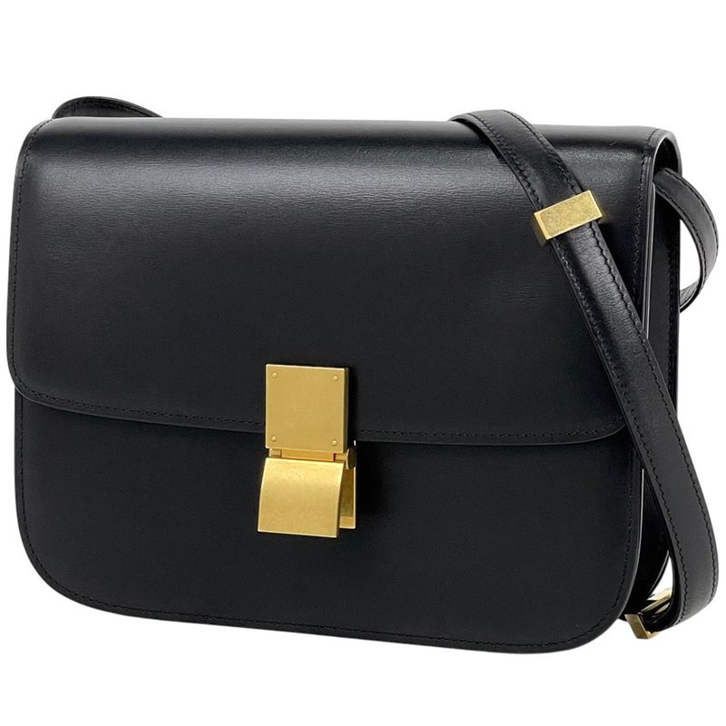 Celine Logo Shoulder Bag Classic Box Shoulder Bag Leather Black Women