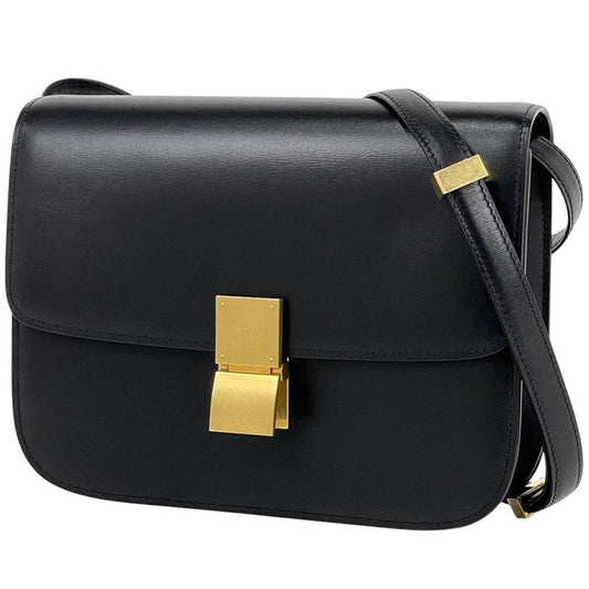 Celine Logo Shoulder Bag Classic Box Shoulder Bag Leather Black Women