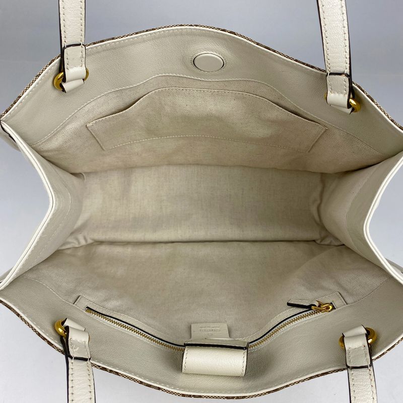 Gucci Horsebit Tote Shoulder Bag Tote Bag GG Canvas Beige White 623694 Women