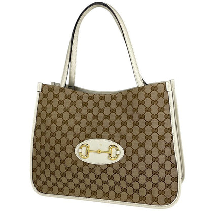 Gucci Horsebit Tote Shoulder Bag Tote Bag GG Canvas Beige White 623694 Women