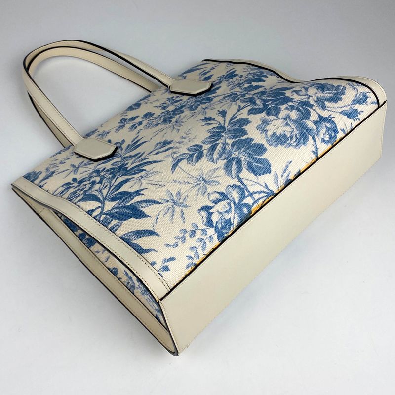 Gucci Herbarium Tote Handbag Floral GG Ribbon Tote Bag GG Canvas Off White