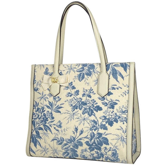 Gucci Herbarium Tote Handbag Floral GG Ribbon Tote Bag GG Canvas Off White