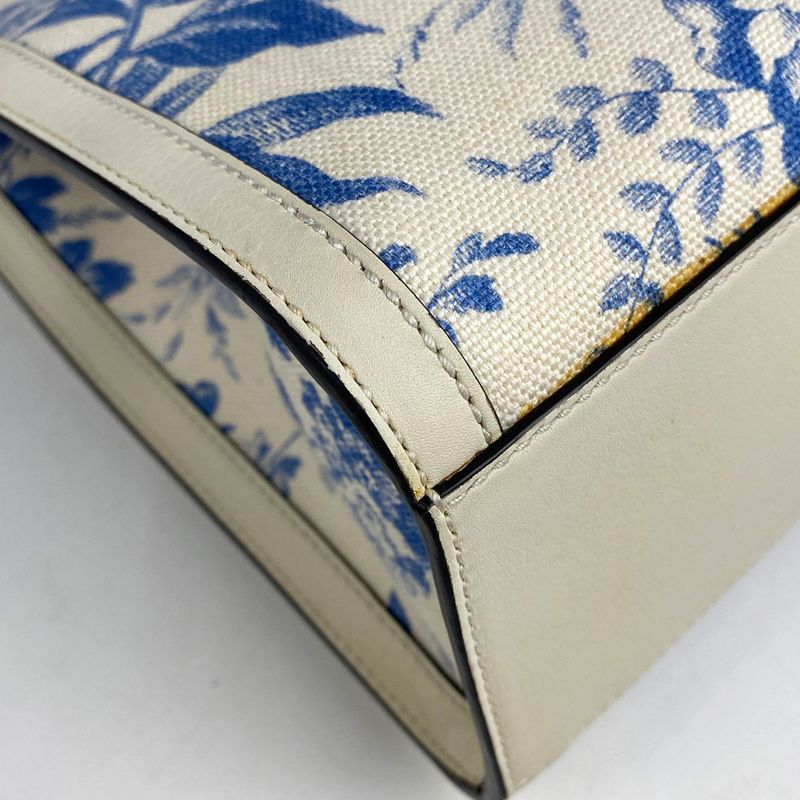 Gucci Herbarium Tote Handbag Floral GG Ribbon Tote Bag GG Canvas Off White
