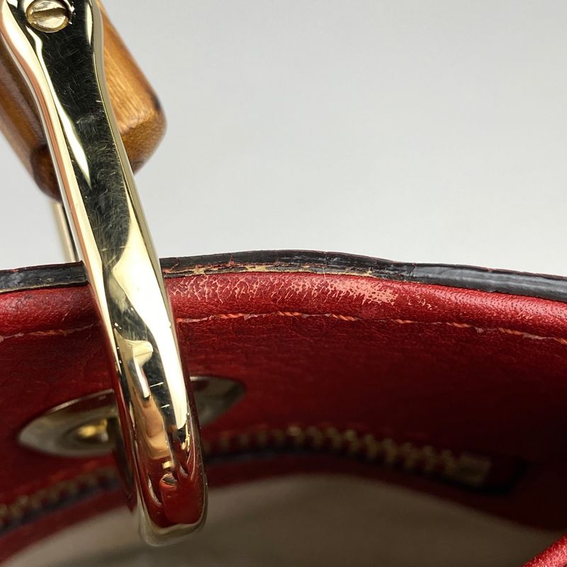 Gucci Bamboo Small Shopper Handbag 2WAY Shoulder Bag Handbag Leather Red 336032