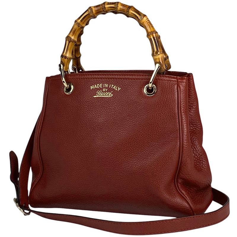 Gucci Bamboo Small Shopper Handbag 2WAY Shoulder Bag Handbag Leather Red 336032