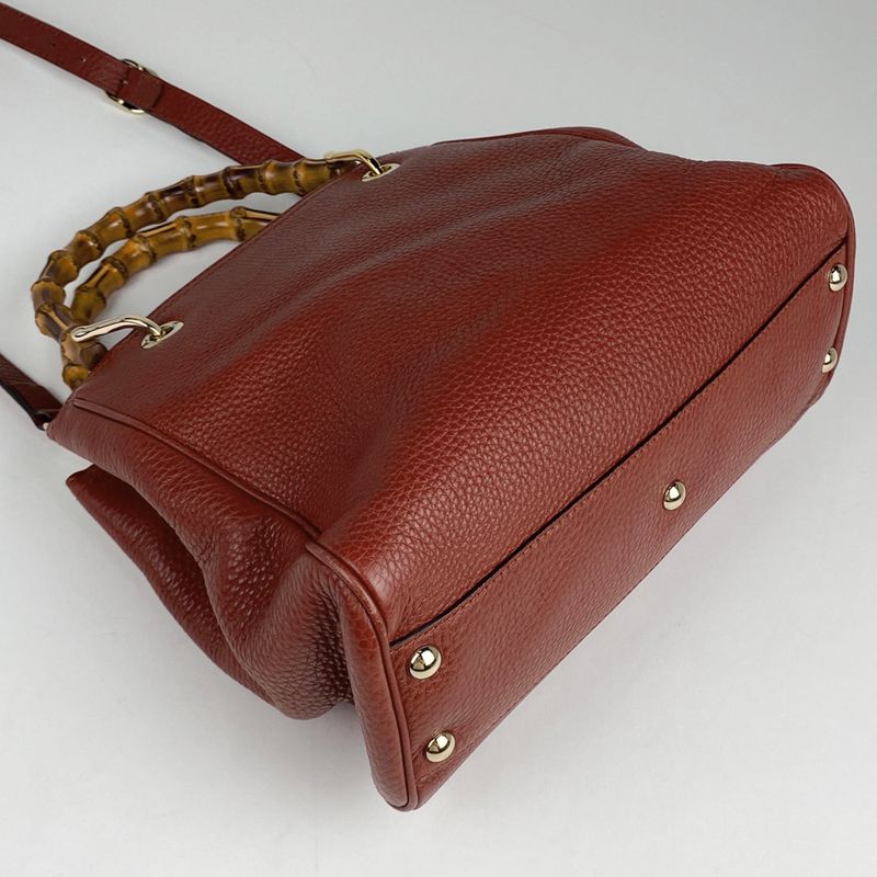 Gucci Bamboo Small Shopper Handbag 2WAY Shoulder Bag Handbag Leather Red 336032