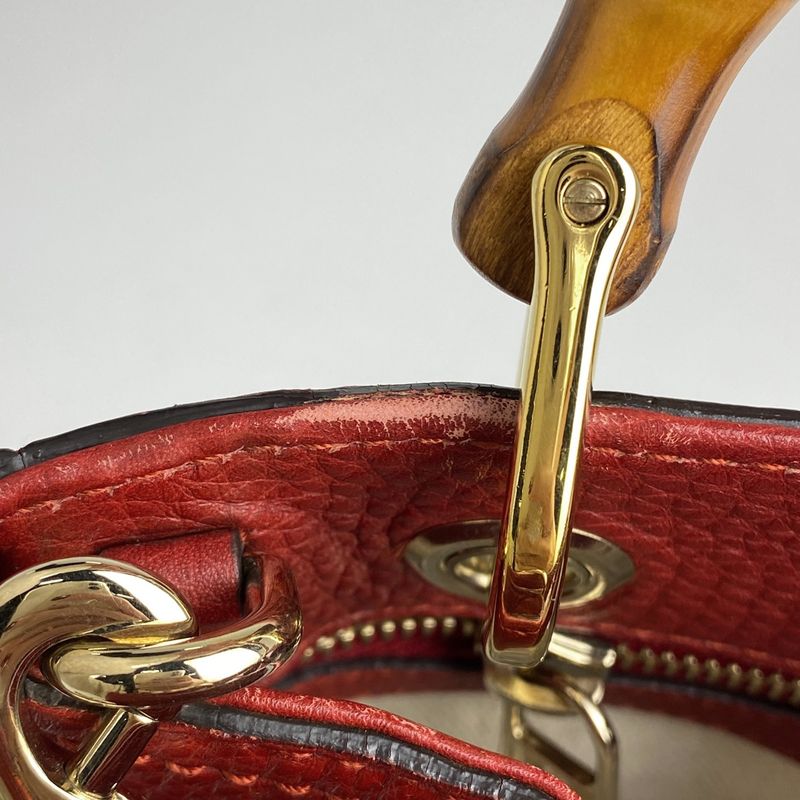 Gucci Bamboo Small Shopper Handbag 2WAY Shoulder Bag Handbag Leather Red 336032