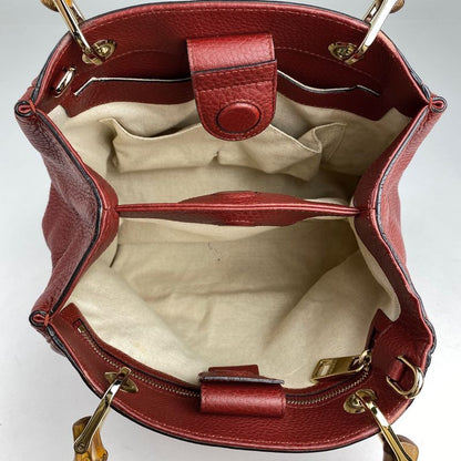 Gucci Bamboo Small Shopper Handbag 2WAY Shoulder Bag Handbag Leather Red 336032