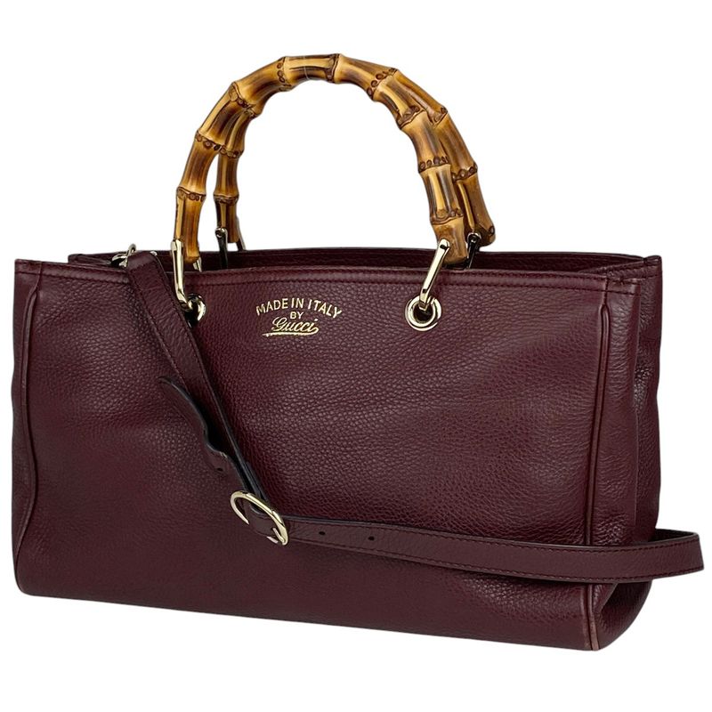 Gucci Bamboo Shopper Medium Handbag 2WAY Shoulder Bag Handbag Leather Bordeaux