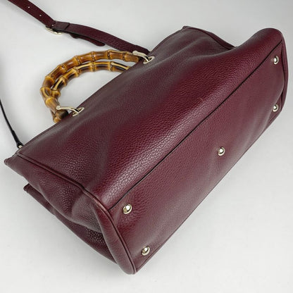 Gucci Bamboo Shopper Medium Handbag 2WAY Shoulder Bag Handbag Leather Bordeaux