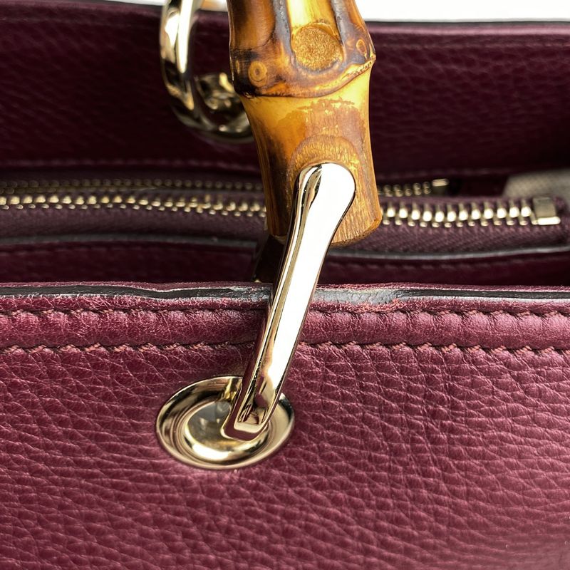 Gucci Bamboo Shopper Medium Handbag 2WAY Shoulder Bag Handbag Leather Bordeaux