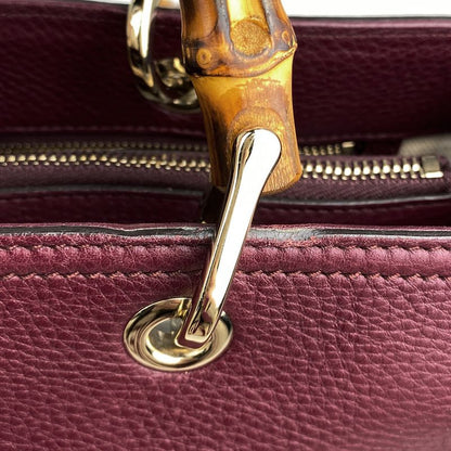 Gucci Bamboo Shopper Medium Handbag 2WAY Shoulder Bag Handbag Leather Bordeaux