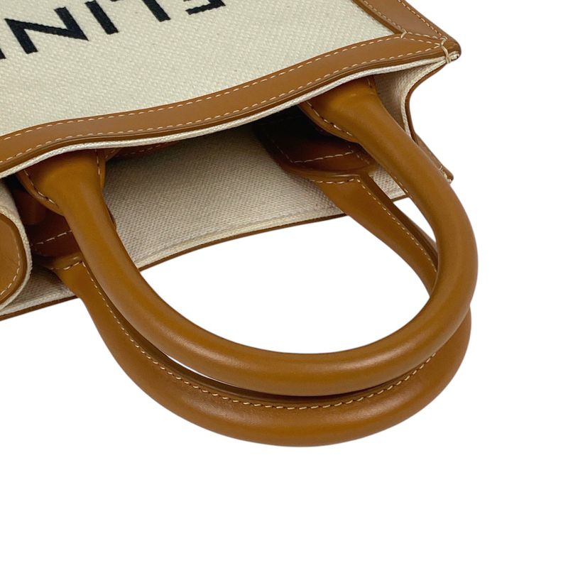 Celine Mini Vertical Cabas 2WAY Shoulder Bag Logo Tote Canvas Ivory Brown Women