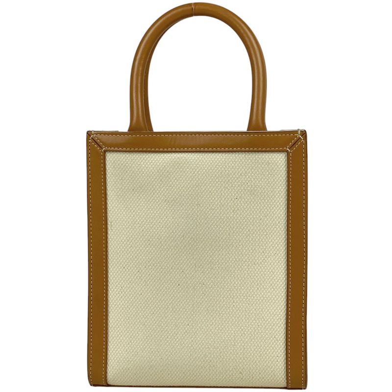 Celine Mini Vertical Cabas 2WAY Shoulder Bag Logo Tote Canvas Ivory Brown Women