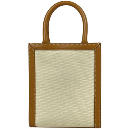 Celine Mini Vertical Cabas 2WAY Shoulder Bag Logo Tote Canvas Ivory Brown Women