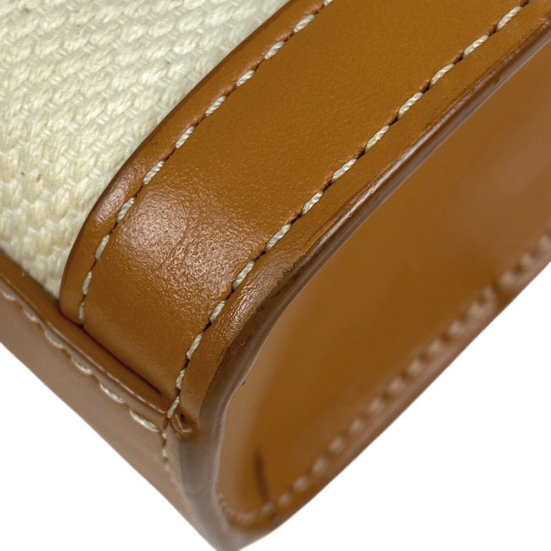 Celine Mini Vertical Cabas 2WAY Shoulder Bag Logo Tote Canvas Ivory Brown Women