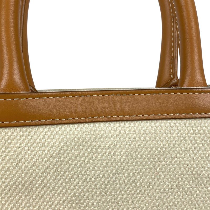 Celine Mini Vertical Cabas 2WAY Shoulder Bag Logo Tote Canvas Ivory Brown Women