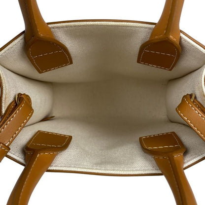 Celine Mini Vertical Cabas 2WAY Shoulder Bag Logo Tote Canvas Ivory Brown Women